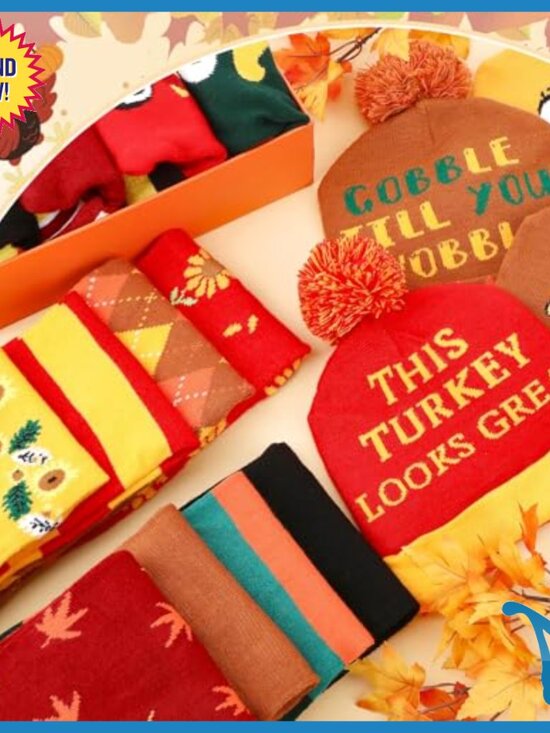 Thanksgiving Knit Beanie and Scarf Set, 16 Pcs, Acrylic, One Size Fits Most